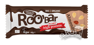 Baton proteinowy z migdałami w polewie z gorzkiej czekolady bezglutenowy BIO 40g Roobar
