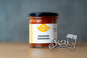 Śledziowa Baronowa - śledzie opiekane w sosie pomidorowo octowym z cebulką 300g Manufalktura Rybna